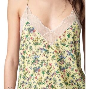 NWT Zadig & Voltaire Floral Print Lace Trim Camisole, Size XS